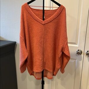 Free People V-Neck Sweater in Vibrant Orange